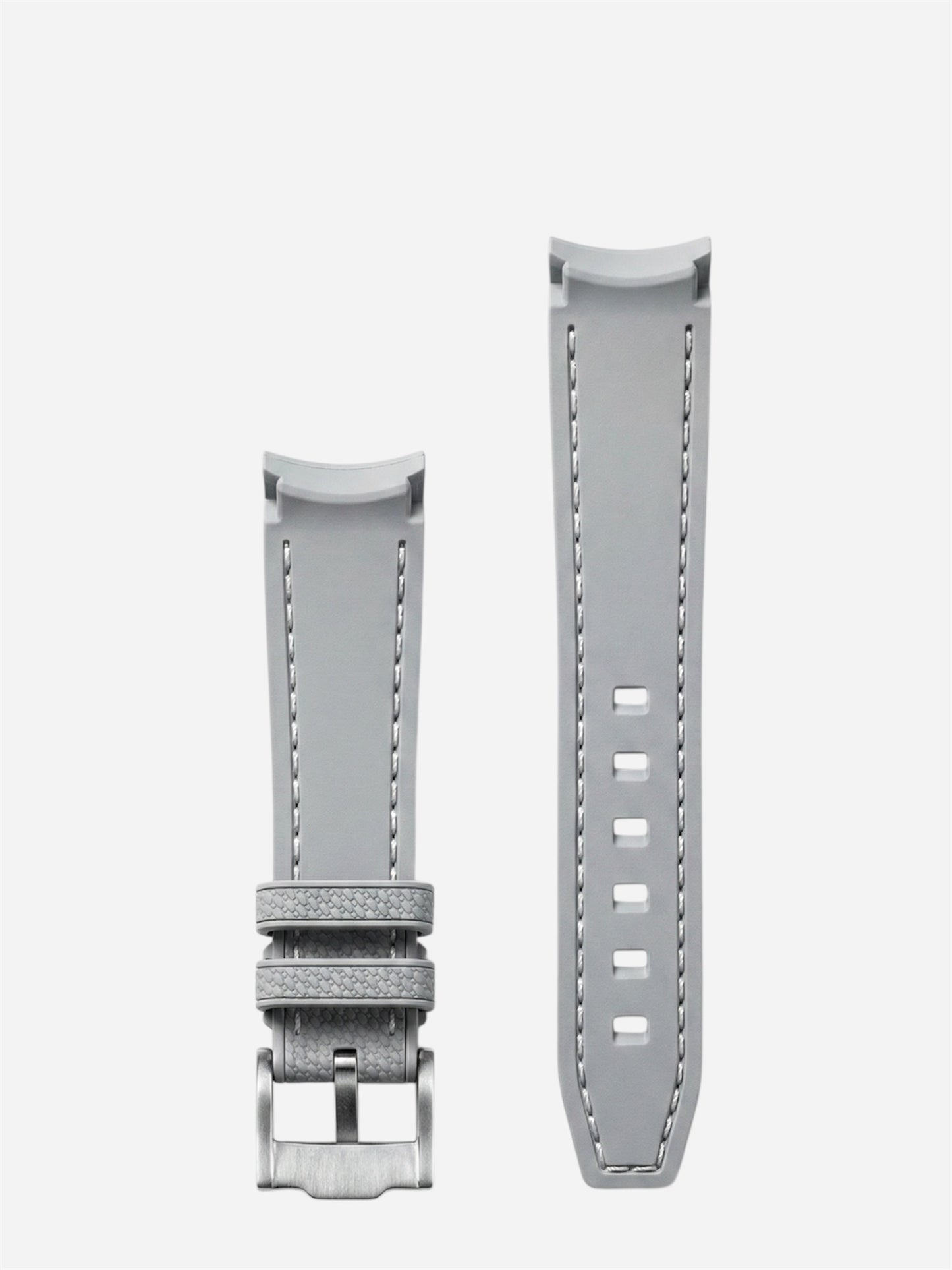Light Grey/White Stitch Rubber Strap 20mm, Curved End