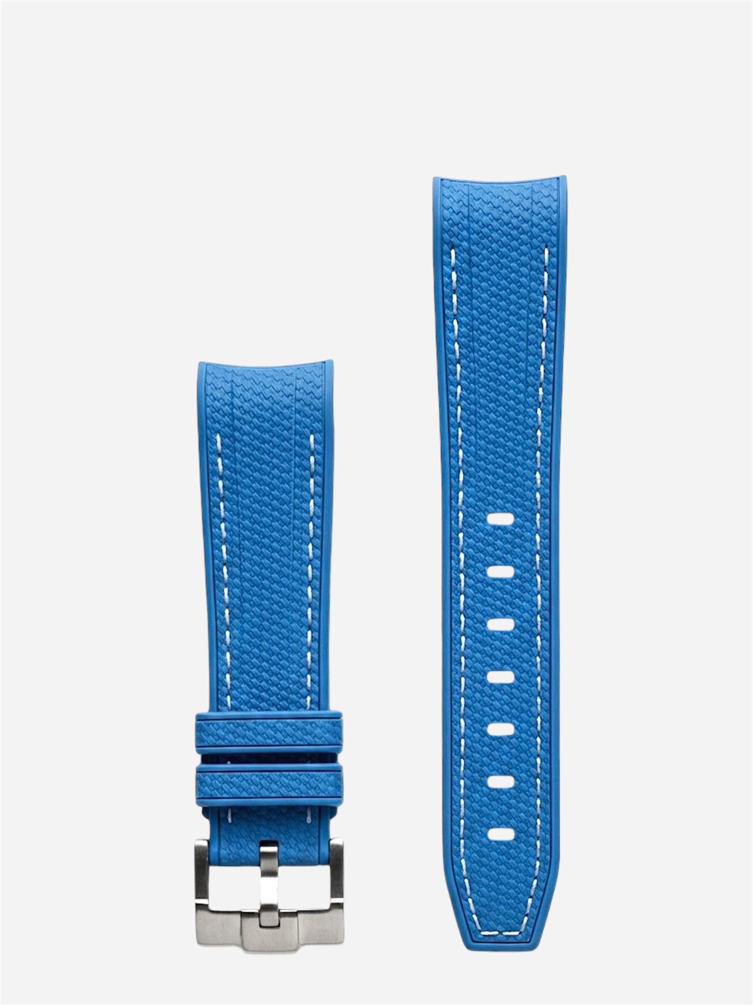 Blue-White-Stitch-Rubber-Strap-20mm-Curved-End