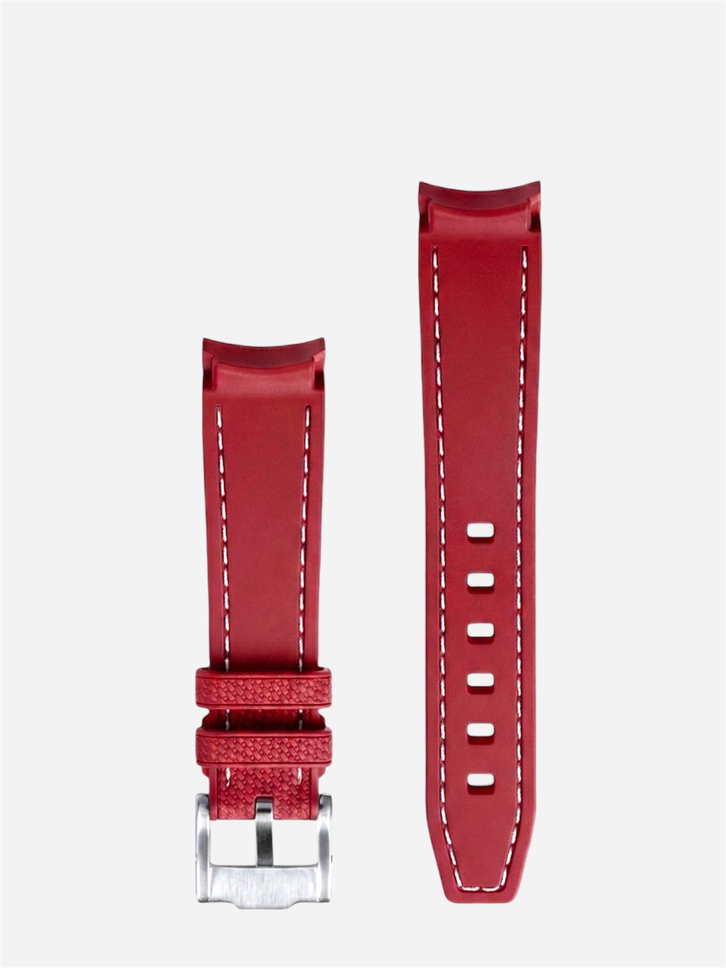 White/Red Stitch Rubber Strap 20mm, Curved End