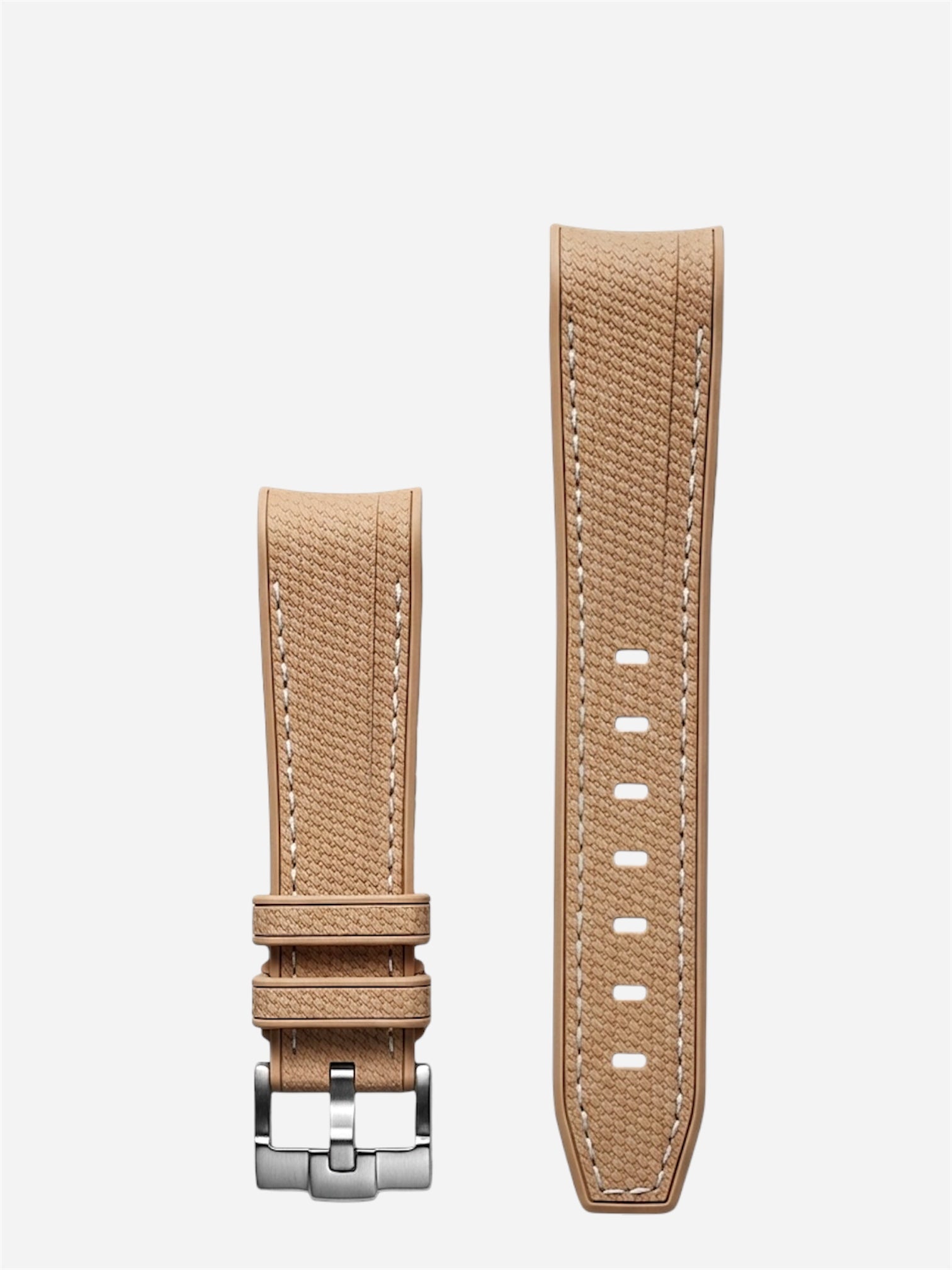Light-Brown-White-Stitch-Rubber-Strap-20mm-Curved-End