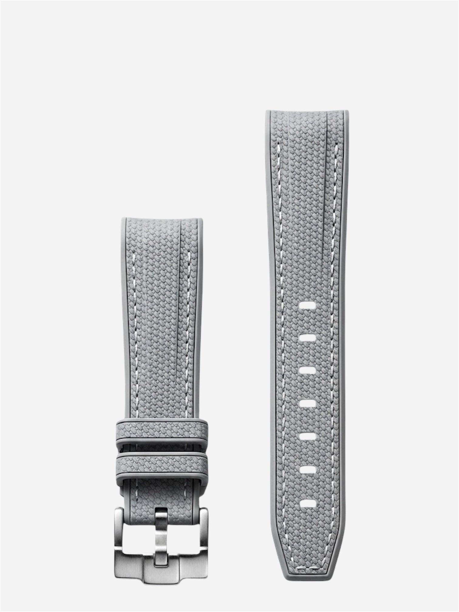 Light-Gray-White-Stitch-Rubber-Strap-20mm-Curved-End