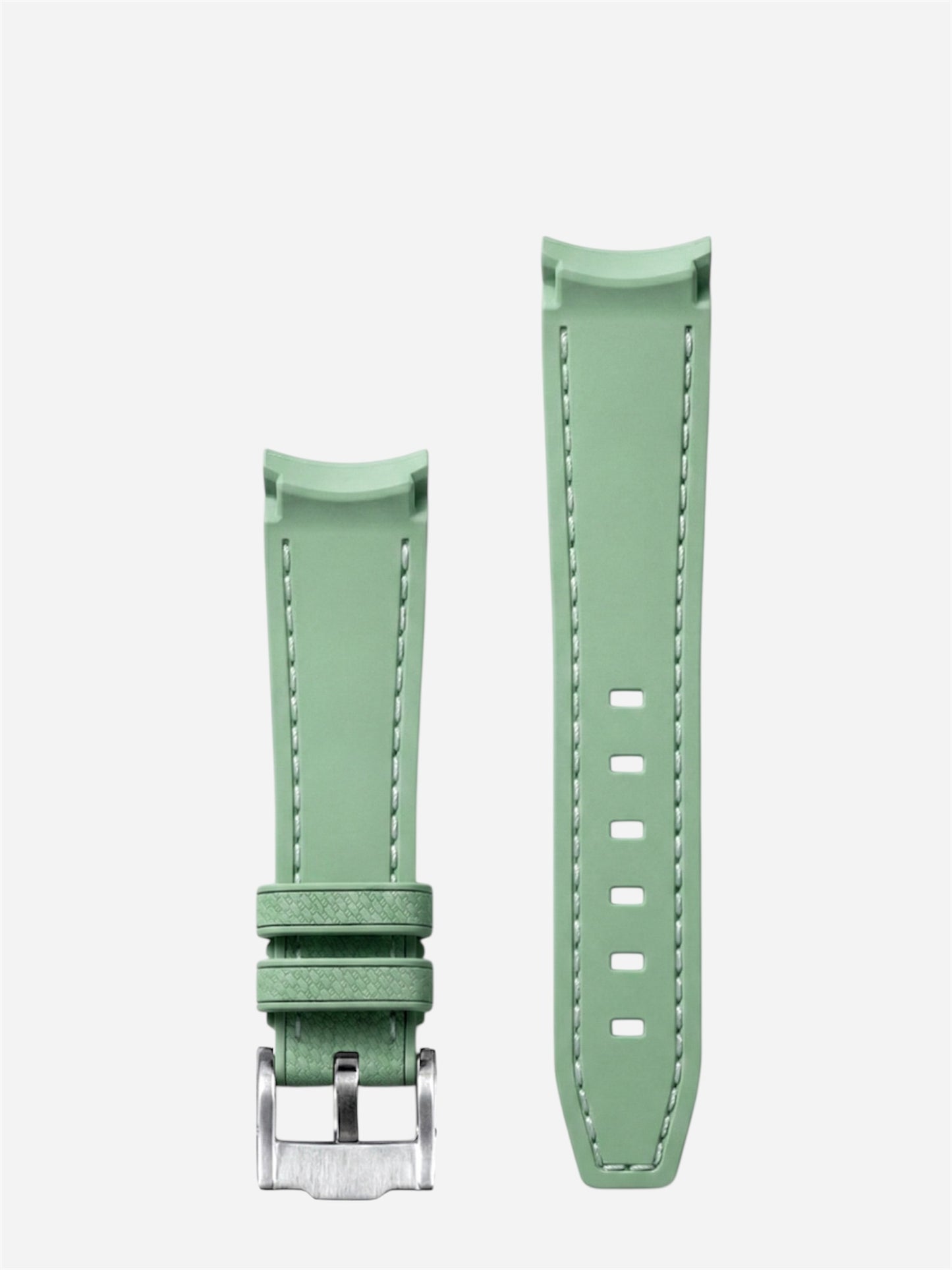 Mint Green/White Stitch Rubber Strap 20mm, Curved End